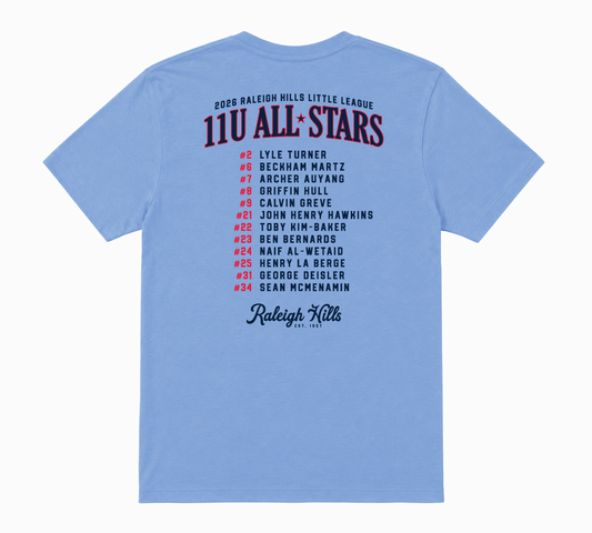 11U All-Stars Roster Tee - Adult Sizes
