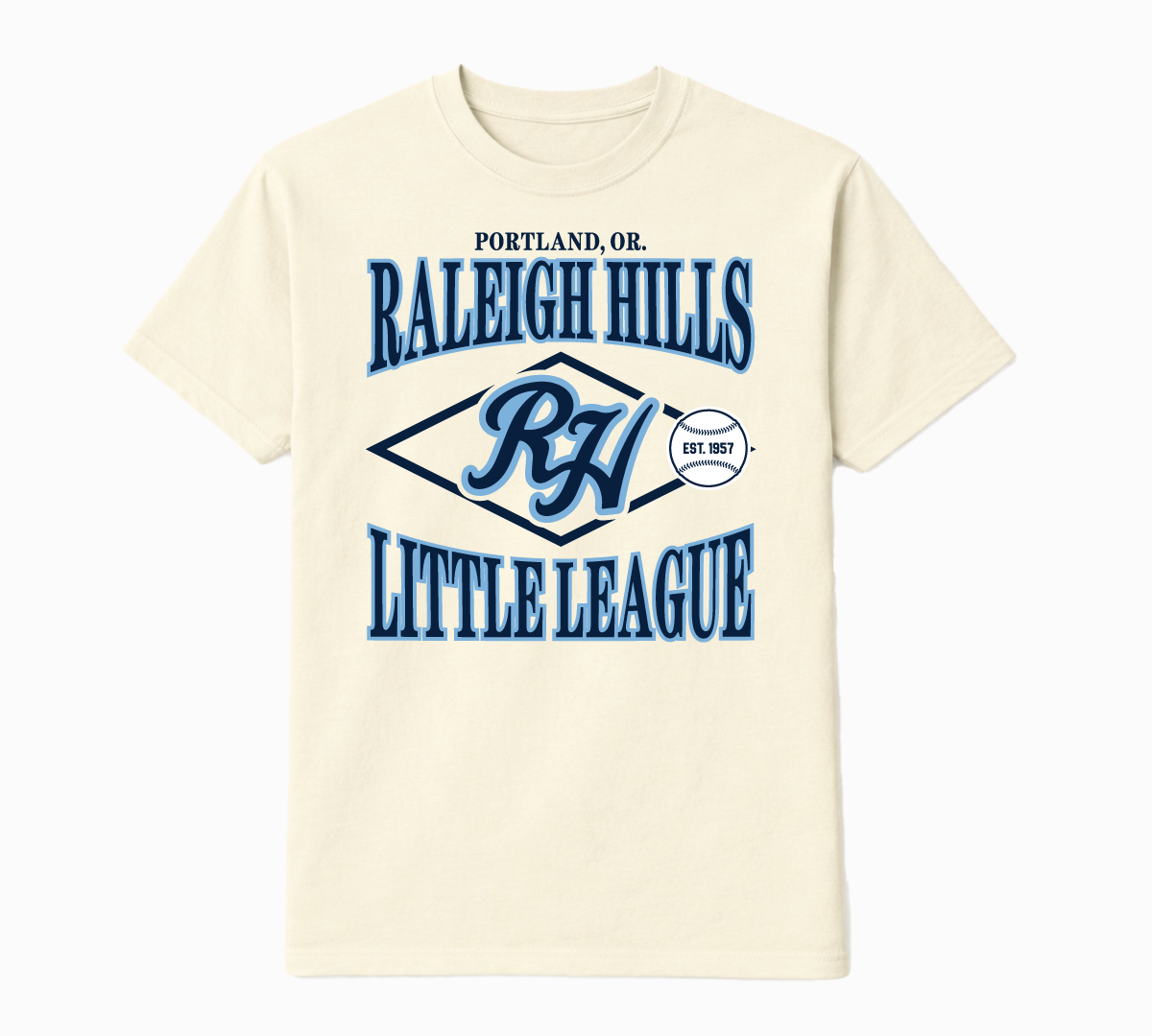 Vintage Collegiate tee (navy/light blue graphic) - Adult sizes
